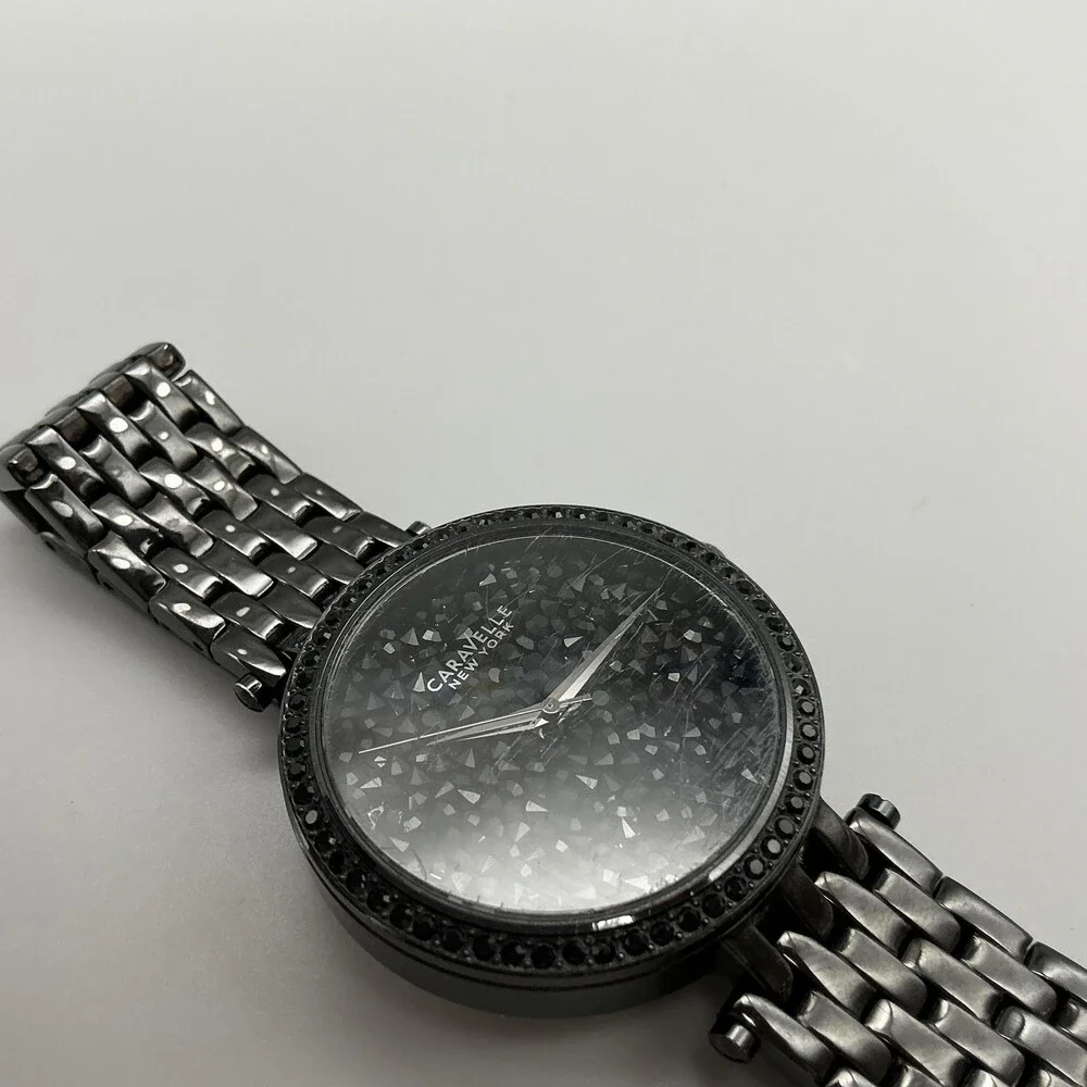 Caravelle New York 45L47 Womens Watch 38mm Black Crystals New Battery 6.75